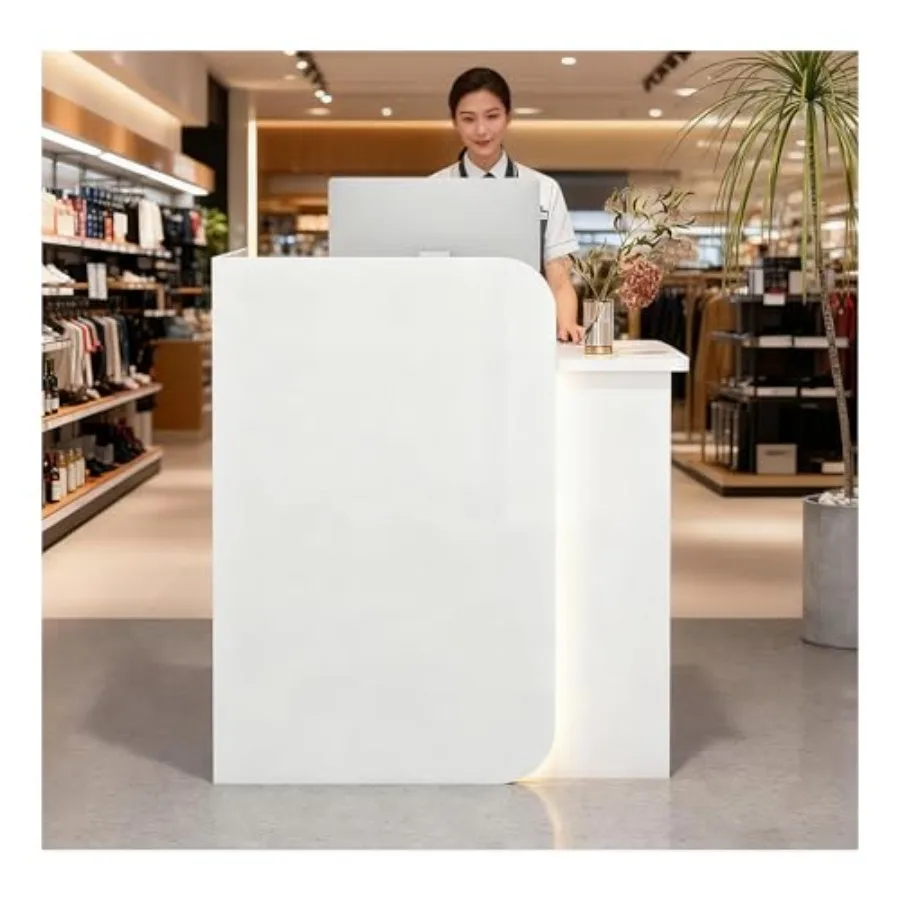 

Modern Reception Desk, Front Desk Reception Counter L-Shaped with Lockable Drawer, for Salon and Clothing Beauty, Right Corner
