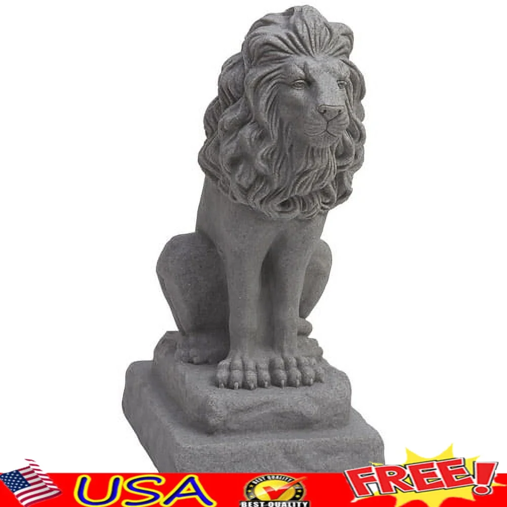 

Guardian Lion 28 Inch Outdoor Statue Durable Lightweight Polyethylene Natural Granite Appearance Perfect Garden Patio Landscape
