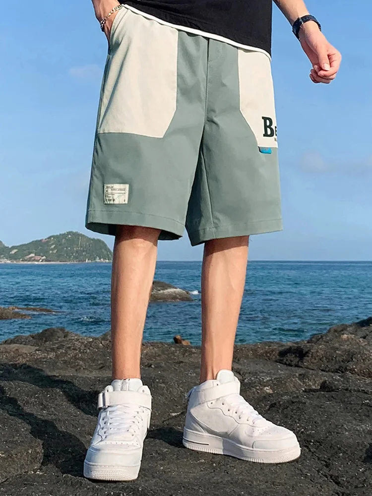 

Summer Cargo Shorts Men Overzied Fitness Gym Casual Elastic Waist Sportswear Shorts Male Homme Beach Knee Length Male Shorts