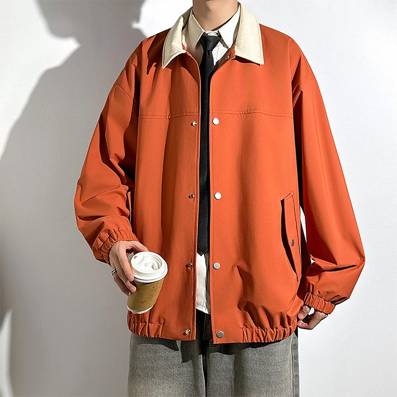 

Корейское модное мужское пальто с воротником-дуэтом, повседневное спортивное пальто на весну и осень, универсальная рабочая одежда, топ молодежи, свободный крой, длинный све