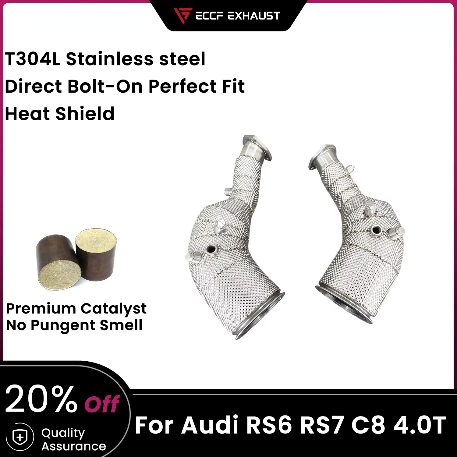

ECCF Sports Downpipe With Heat Shield For Audi RS6 RS7 C8 4.0T Aggressive Exhaust Sound High Flow Performance Upgrade