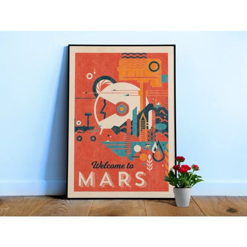 

2D/Flat Anstract Welcome To Mars Canvas Poster, Frameless Retro Space Wall Art Print for Living Room and Bedroom Decortions Gift