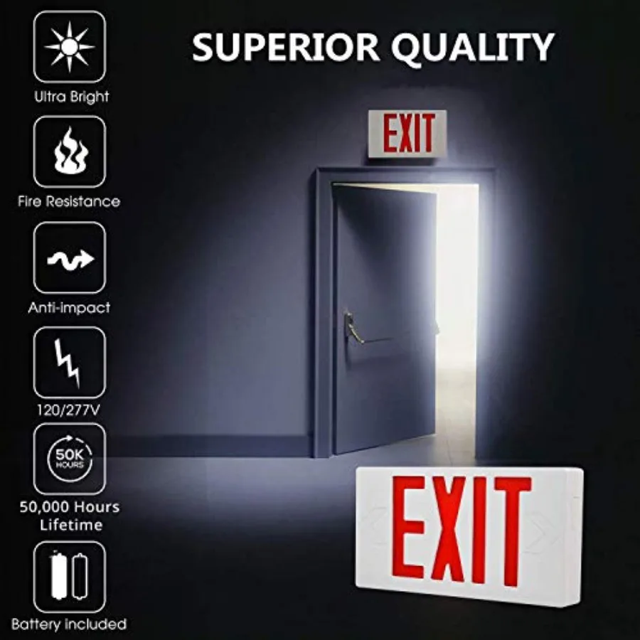 Ultra Slim LED Exit Sign, Red Letter Emergency exit Lights, 120V-277V Universal Mounting Double Face 2-Pack