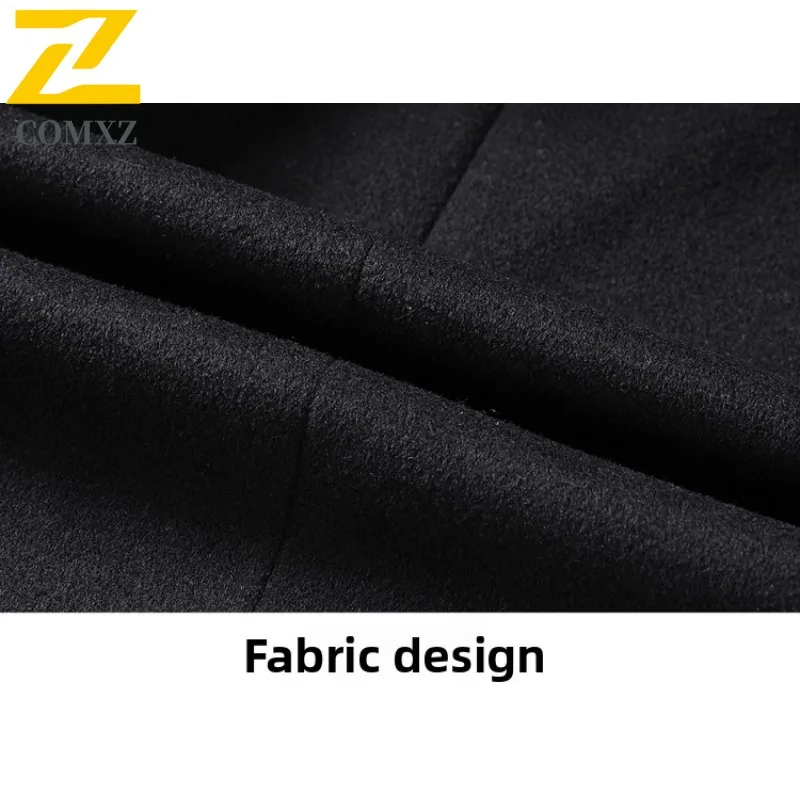 COMXZ Mens Wool Coat Korean Trend Long Cashmere Coat Autumn Winter Thick Wool Trench Coat