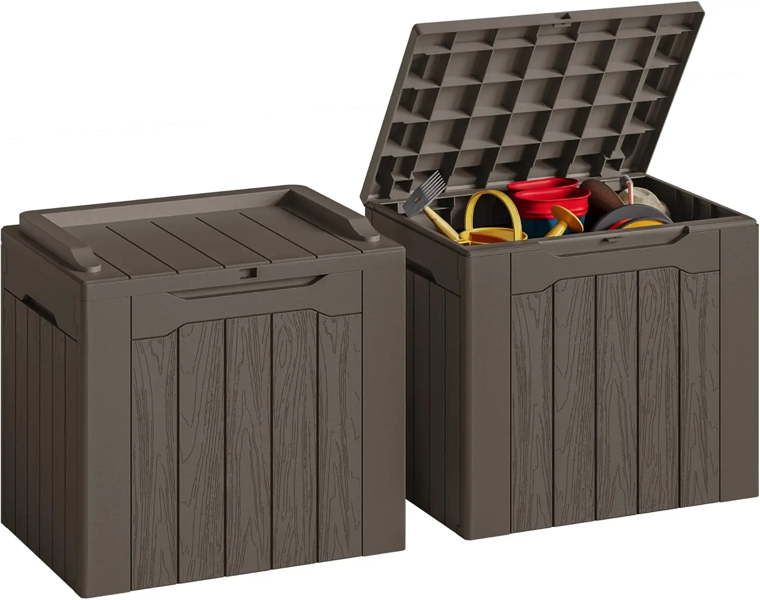 

31 Gallon Waterproof Resin Deck Box with Lockable Lid - 2 Pack for Patio Furniture & Garden Tools Storage (Brown)