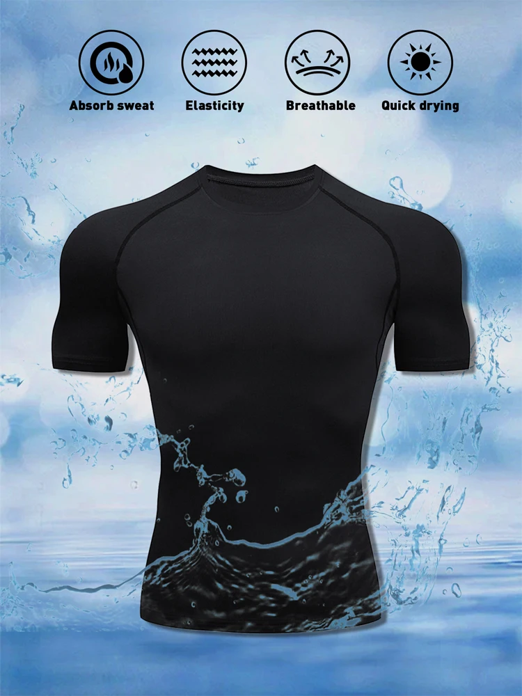 

Мужская футболка для бега, летняя компрессионная плотная быстросохнущая футболка, спортивная одежда, узкие спортивные топы с короткими рукавами для тренажерного зала и фитнеса, футболки