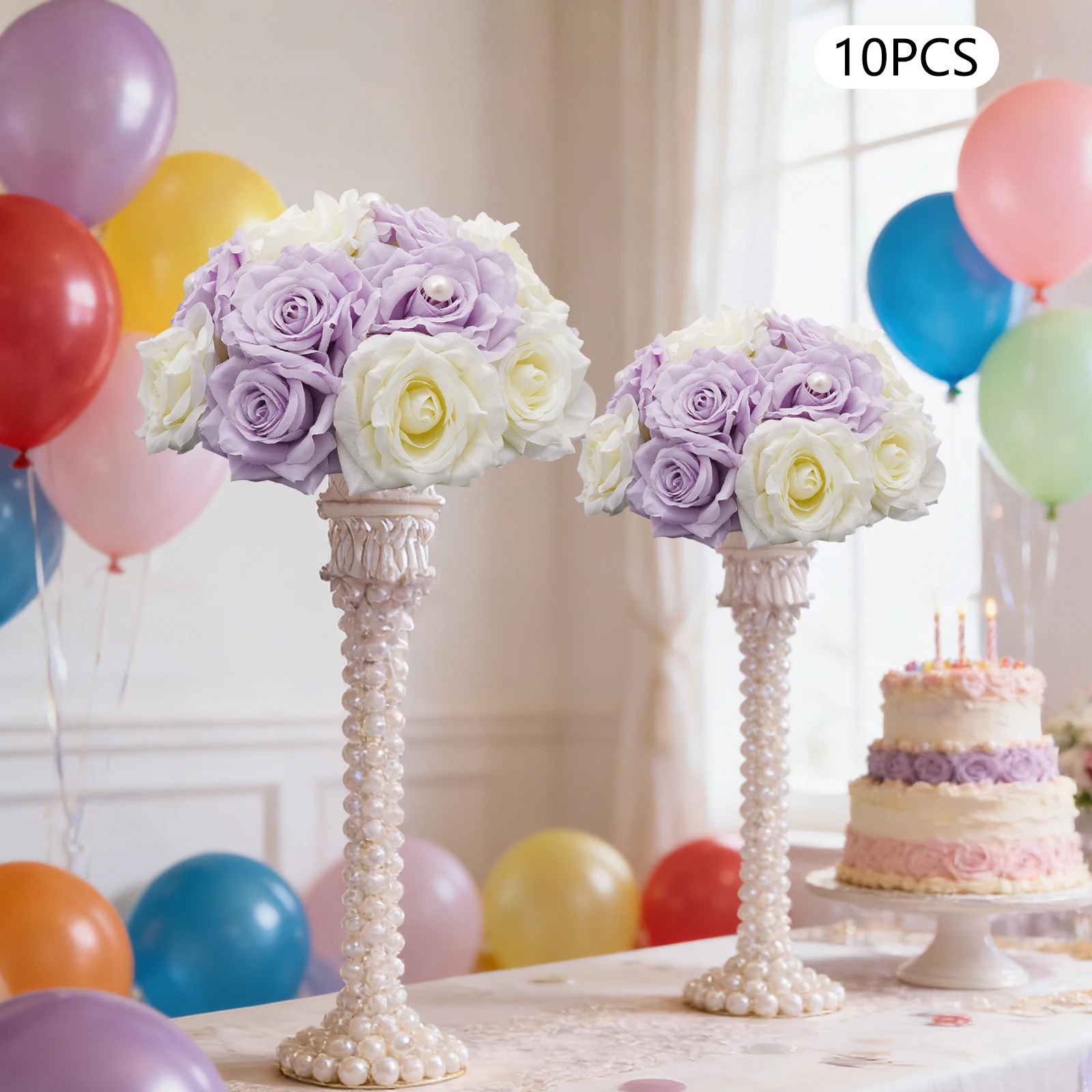 

Цветочные шары, 24 см, искусственные, с розами и жемчугом, 10 шт., кремово-белые, светло-фиолетовые, для свадьбы