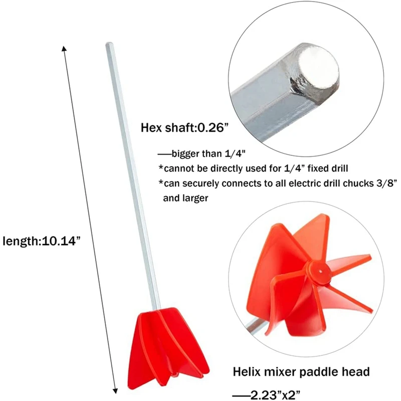 2X Paint Mixer & Epoxy Mixer Attachment With 1/4Inch Hex Shank Drill Chuck For Mixes Epoxy Resin,Latex,Oil Paints