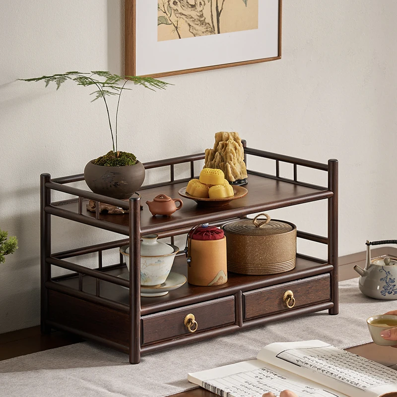 

Tea and set storage rack, tea cup cover bowl, shelf widened double-layer Chinese