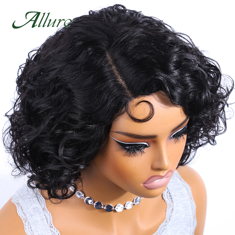 Perruque Lace Wig Remy Brésilienne Naturelle Ondulée, Cheveux Bouclés Profonds, Pre-Plucked, Allure, Transparente, pour Femme Africaine