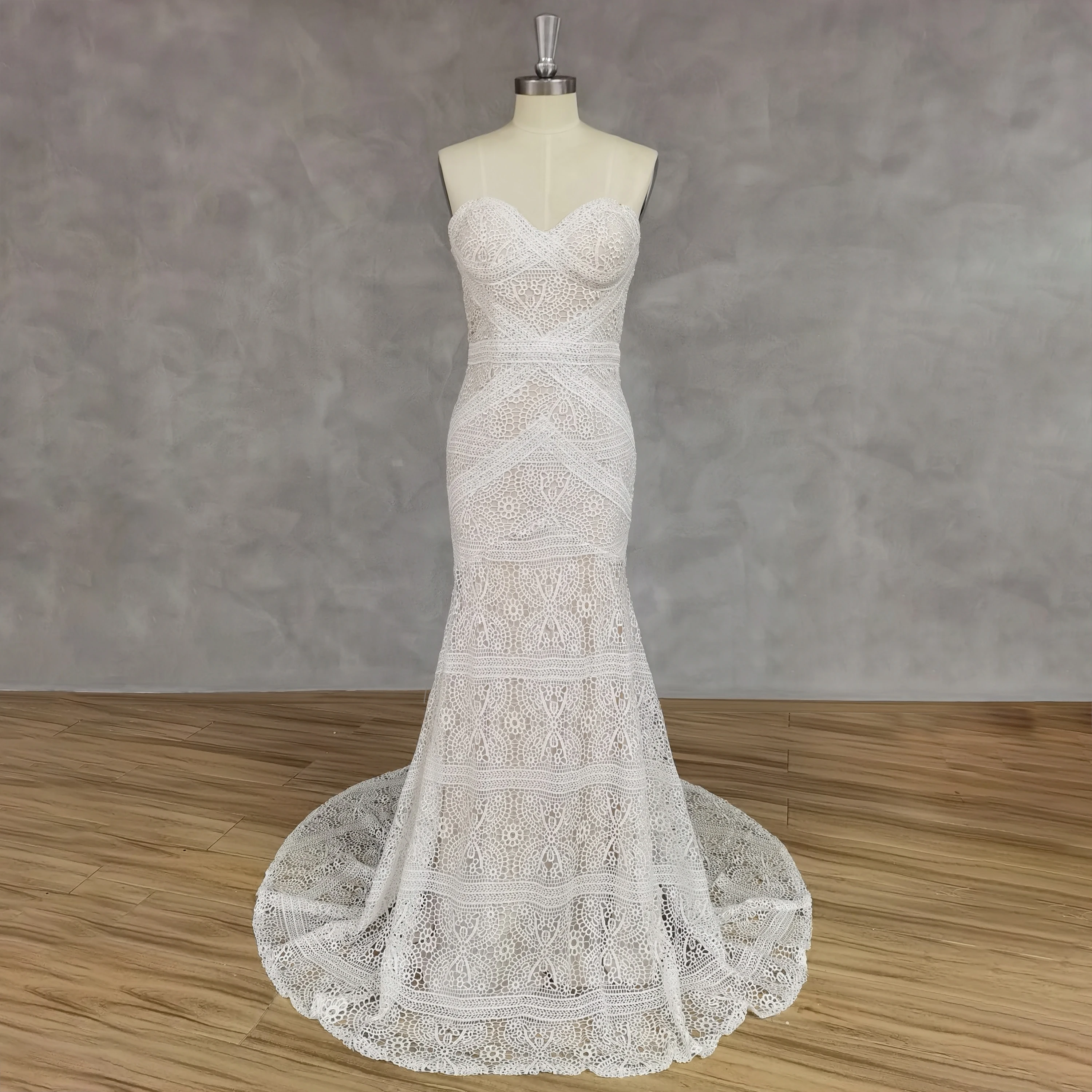 DIDEYTTAWL Real Picture Detachable Sleeves Off-Shoulder Lace Mermaid Wedding Dress Zipper Back Court Train Bridal Gown