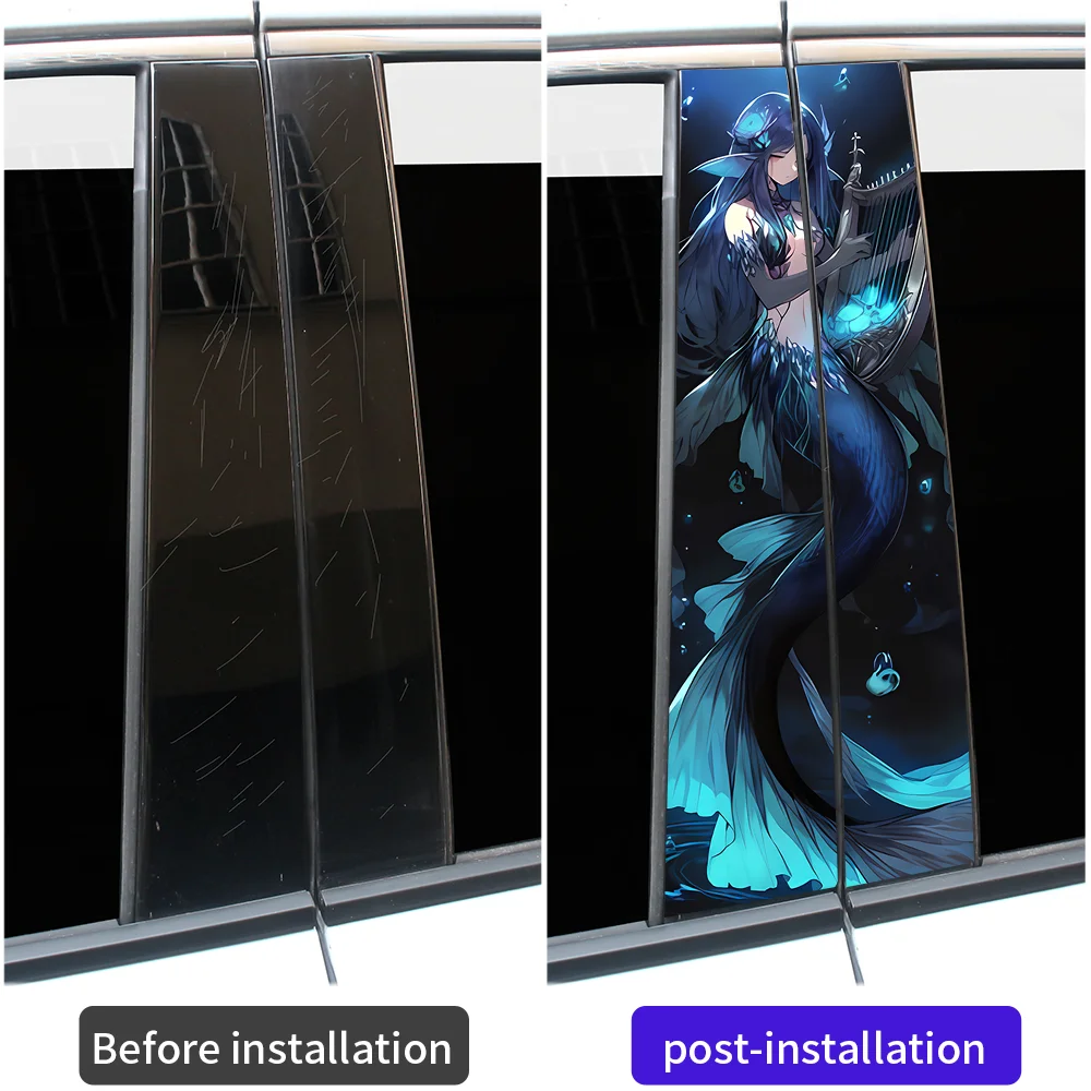 3D Deep Sea Mermaid Car B-Pillar Stickers Fantasy Girl Window Post Trim Decals Cover Scratches Universal Car Styling Accessories