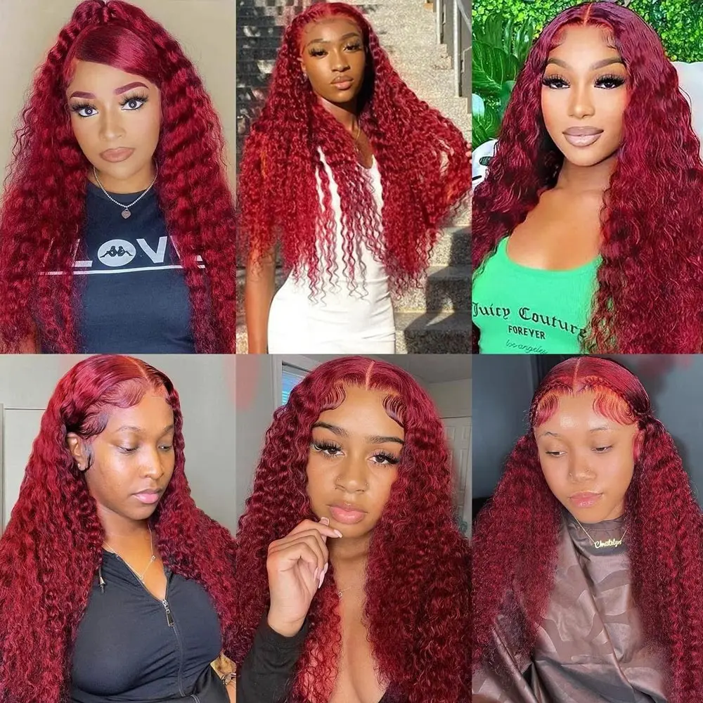 99J Burgundy Lace Front Wigs Human Hair Pre Plucked 13x4 Deep Wave Lace Frontal Wig 40 Inch Water Curly Human Hair Wig For Women