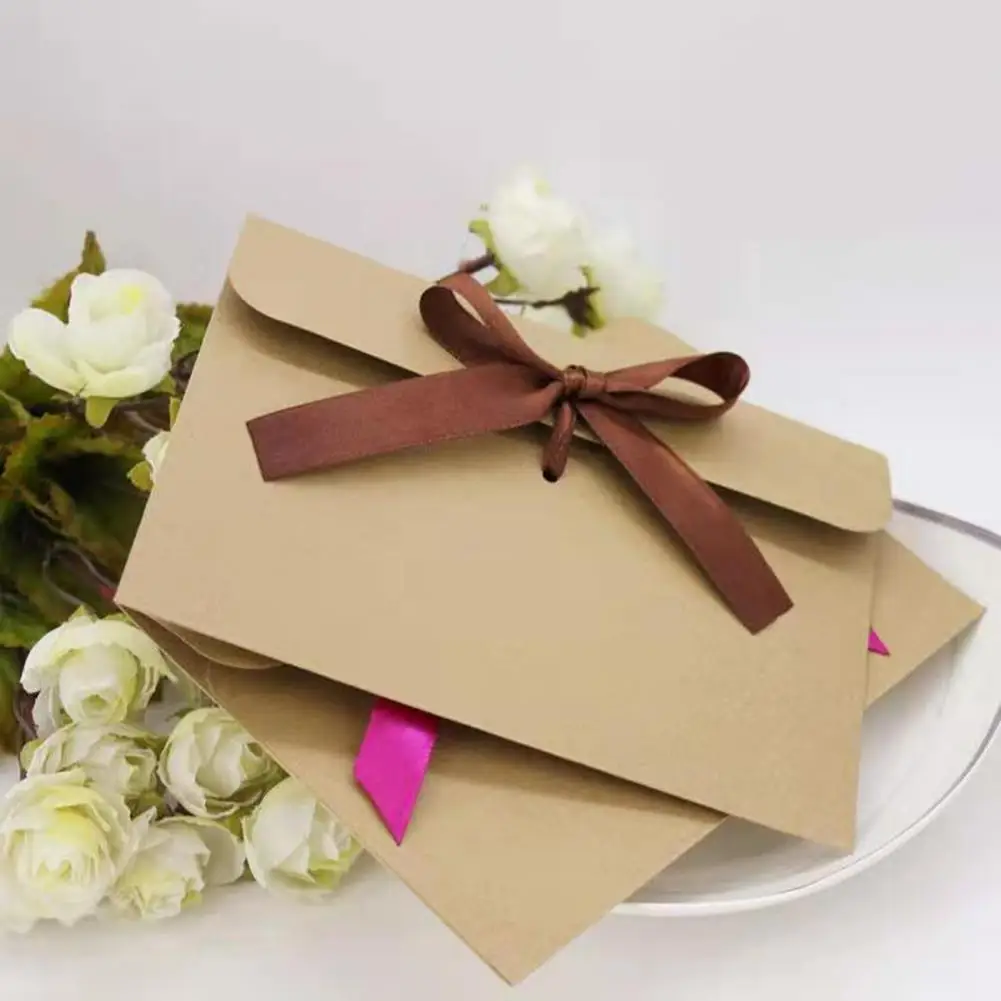 10Pcs/Set Bow Tie Envelopes Ribbon with Bow Gift Paper European Style Kraft Paper Envelope Party Invitation Card Bag