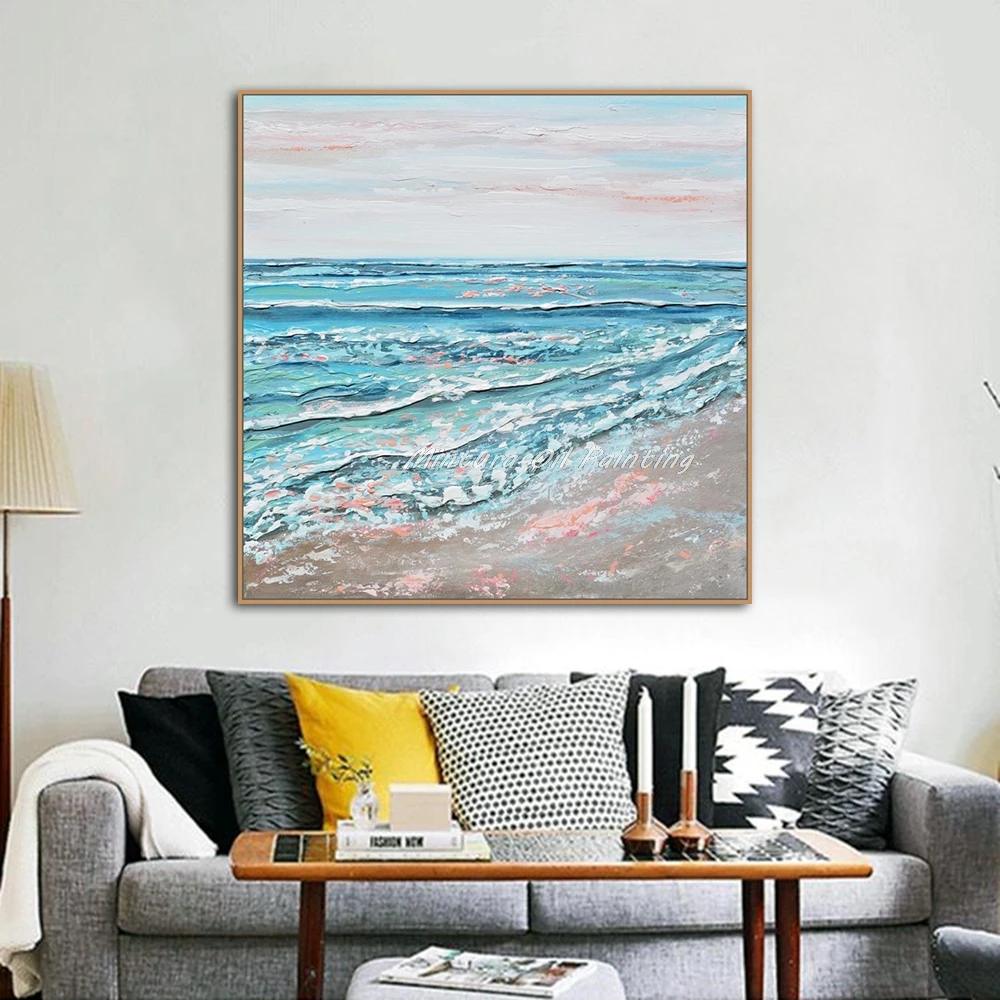 Mintura,Handpainted Texture Beach Oil Painting on Canvas,Abstract Landscape Poster,Modern Room Home Decoration,Wall Art Pictures