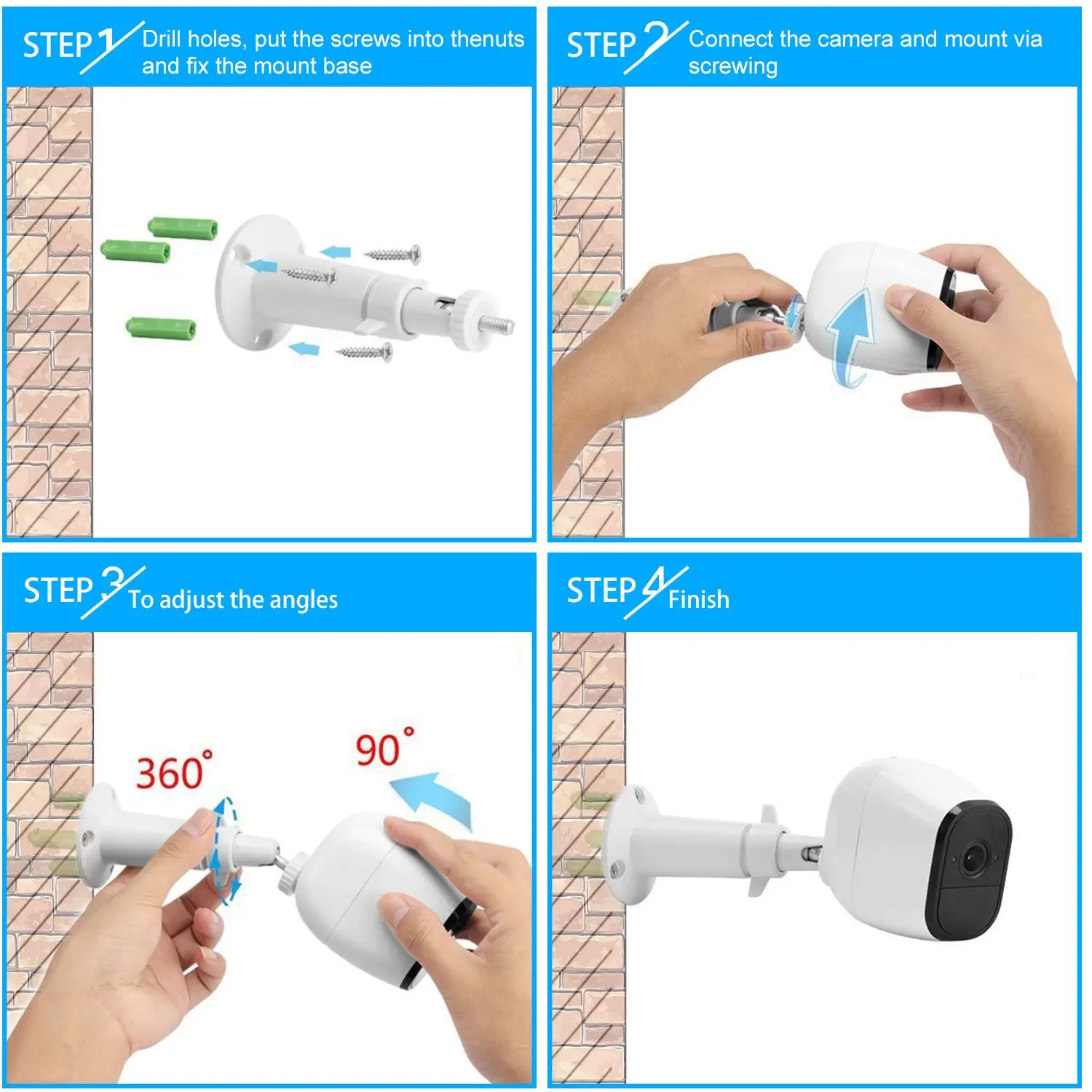 3 Packs Security Camera Wall Mount for Arlo 360 Degree Adjustable Camera Holder Garden Patio Screw Mount Home