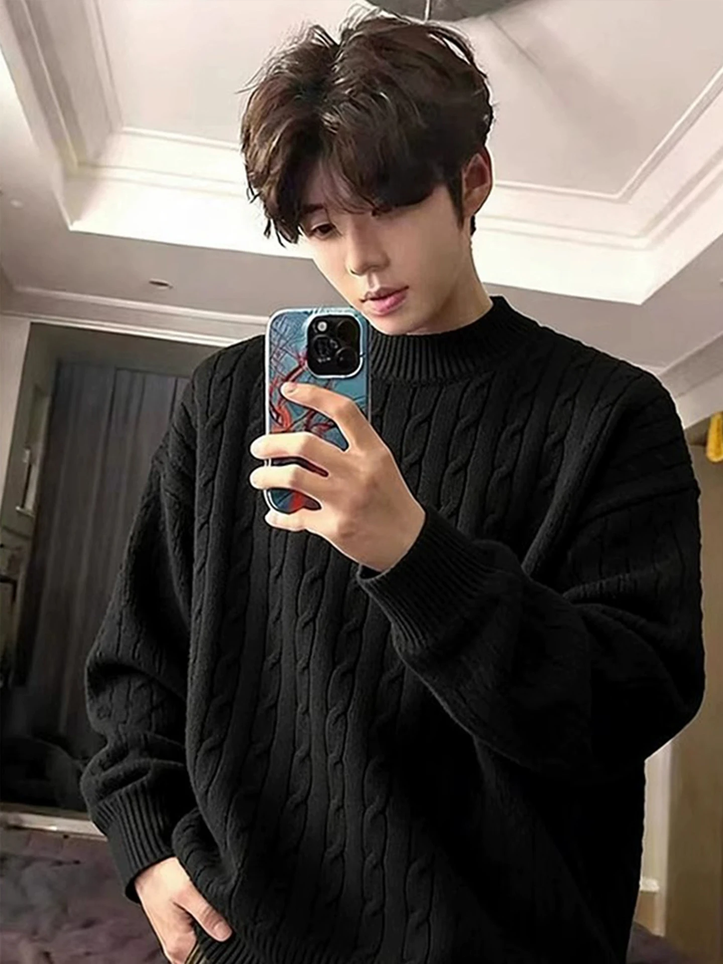 

Cleanfit Thiened Knitted Men's Sweater Winter Warm Base Layer irt American Retro Outerwear Twist Polyester Fiber Long Sve