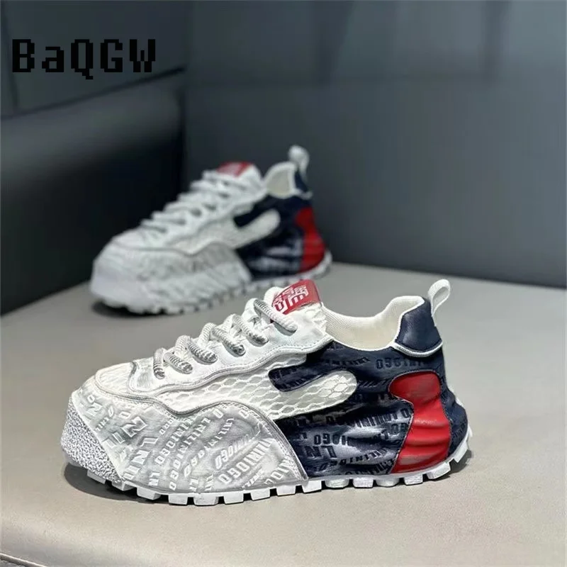 Color Block Designer Chunky Sneakers Men Running Shoes Fashion Casual Breathable Mesh Increased Internal Thick Platform Shoes