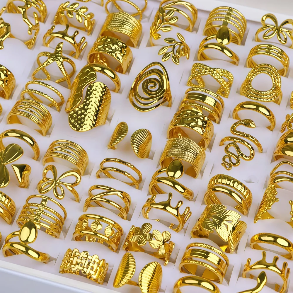 10/20/30Pcs/Lot Fashion Classic Hollow Out Rings For Men Women Flower Butterfly Geometric Design Mix Style Jewelry Daily Party