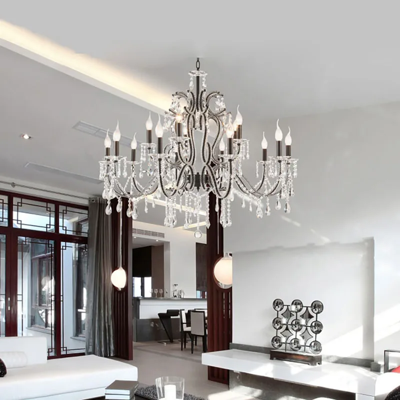 Modern Black Chandelier lighting for living room luxury crystal hanging lamp home decoration cristal light fixtures ceiling lamp