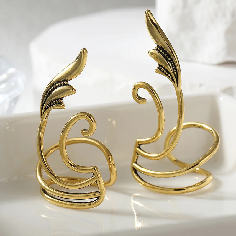 Vintage Rolled Pattern Ear Clip For Women Personalized And Light Retro Metal Clip Earrings Daily Fashion Jewelry Accessory