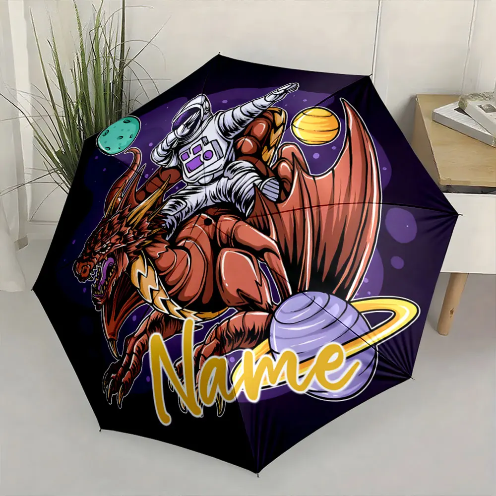 Custom Name Space Explorer On Dragon Adventure 8 Iron Ribs Folding Umbrella Auto-Open Fashionable Sunshade Deluxe Gift