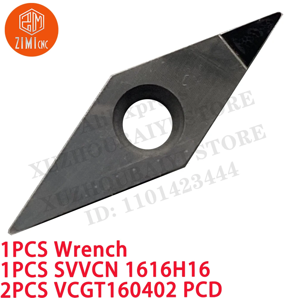 1PCS SVVCN 1616H16 Cylindrical turning tool Holder + 2PCS VCGT160402 PCD Carbide Inserts CNC metal lathe mechanical cutting tool
