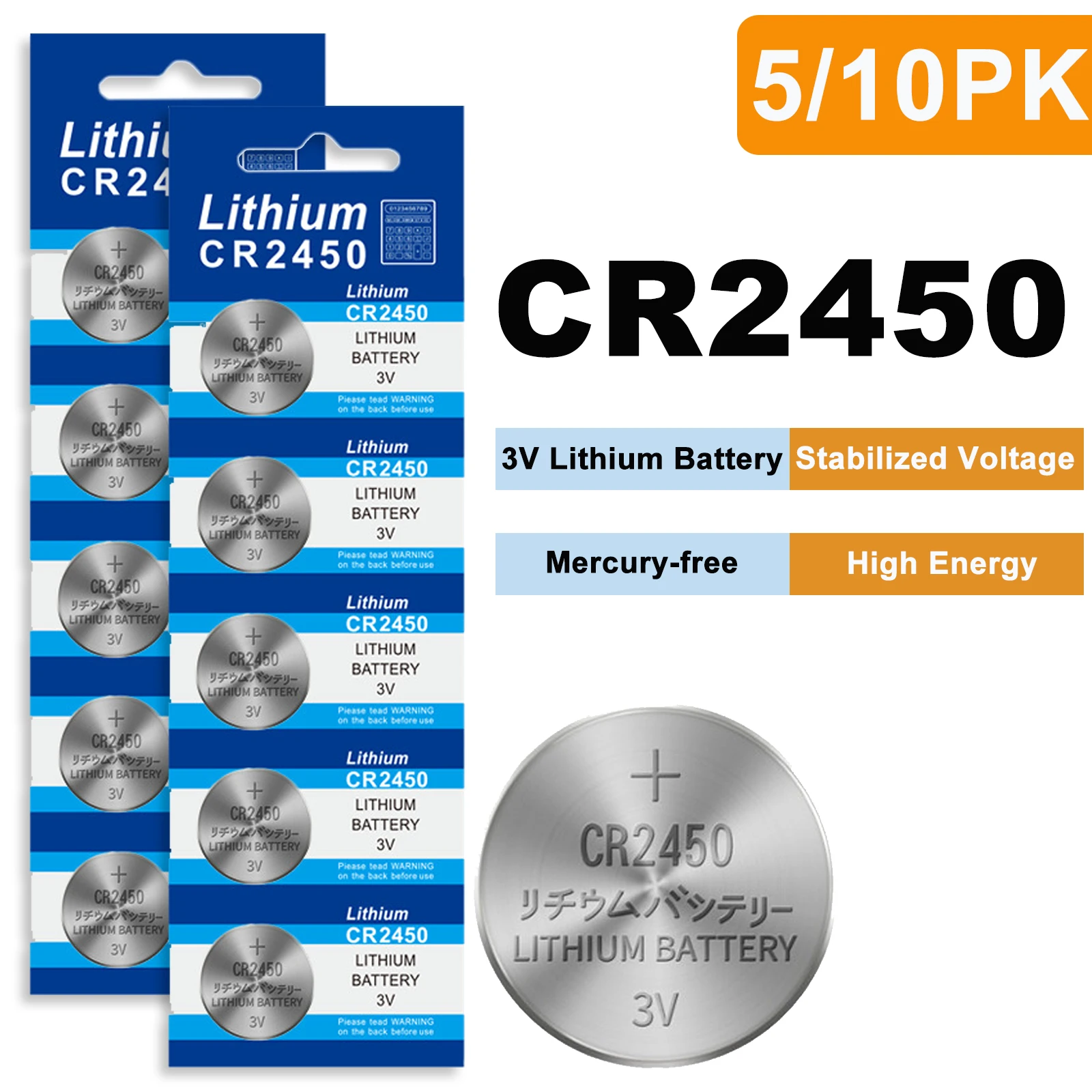 5PK/10PK CR2450 3V Lithium Button Battery CR 2450 DL2450 ECR2450 Durable Coin Cells Battery For Watch Small Electronic Equipment