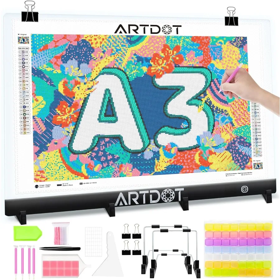 

A3 LED Light Pad for Diamond Art Kits for Adults USB Powered Light Board Kit Adjustable Brightness with Diamond Painting Tools