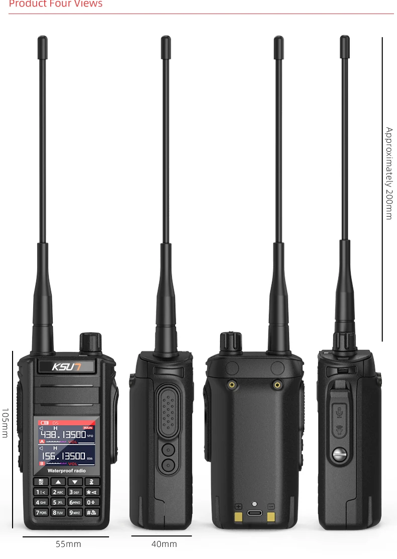 KSUN Walkie Talkie Long Range UHF VHF FM Transceiver Waterproof IP68 Communication Radio Wireless Device Two Way Radio UV65P