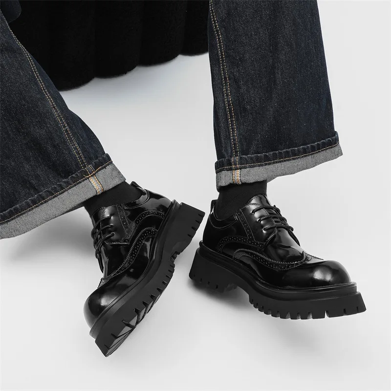 British Style Brogue Shoes for Men Business Casual Fashion Commute Thick Sole Leather Shoes Male Platform Wedding Dress Shoes