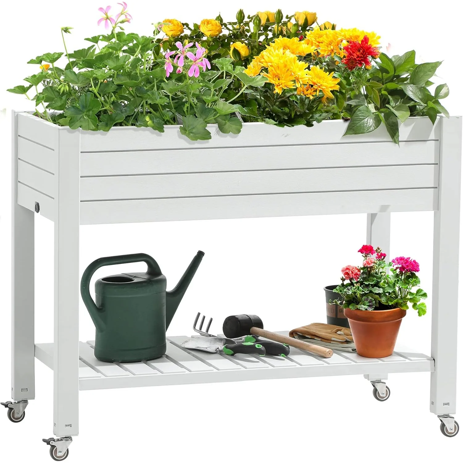 

3.6x1.5x2.8FT Elevated Raised Garden Bed with Legs and Wheels, Outdoor Large Resin Patio Planter Box Stand with Drain Plug