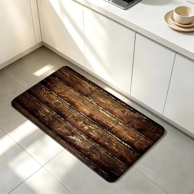 Bath Mat Flannel Sponge Dark Wood Grain for Bathroom Entryway Kitchen Bedroom Home Floor Decor