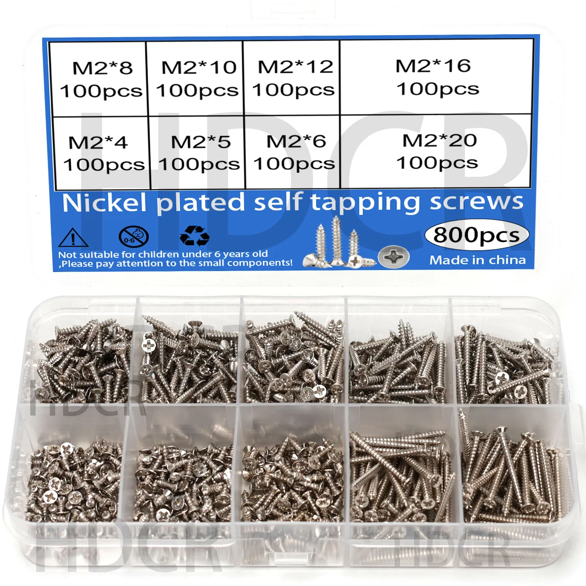 800-Piece Metal Screw Set | Gold/Silver/Black | M2 | Phillips | Countersunk/Flat Head for DIY/Woodworking/Crafts | Storage Box