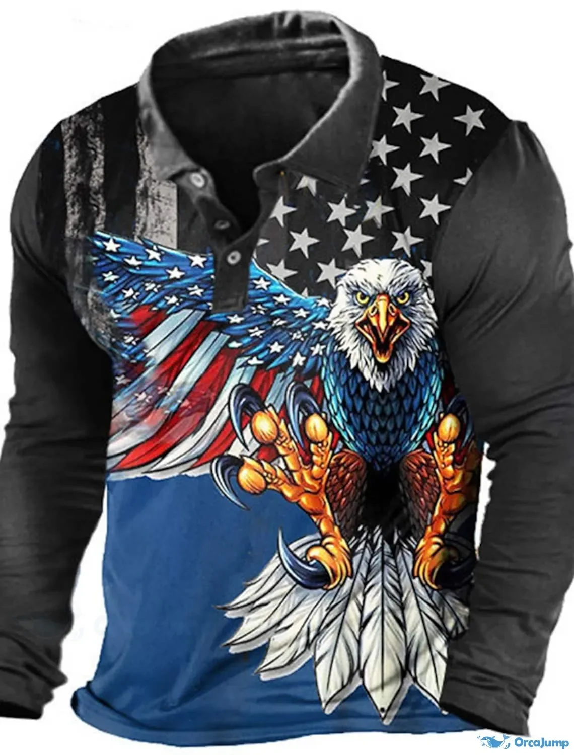 

Men's Eagle Flag Long Sleeve Polo Shirt Lapel Sports Leisure Outdoor Office Daily Wear Button Spring Autumn Winter