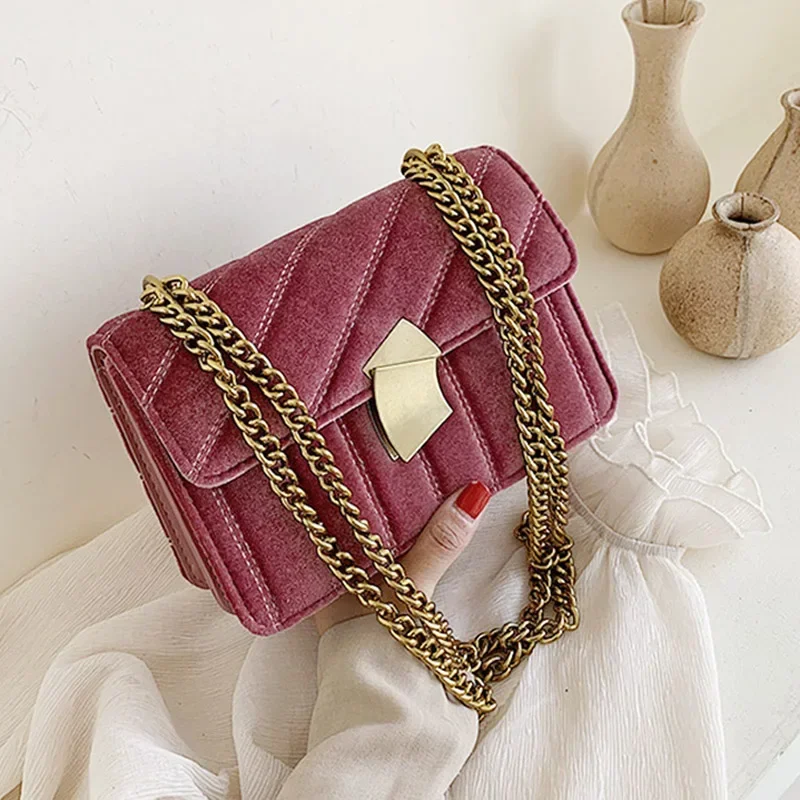 Quality Gold Velvet Crossbody Bags for Women Designer Small Shoulder Handbags Chain Messenger Bag Lady Mini Purses Hand Bag