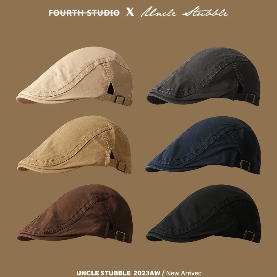 قبعة بسيطة للأمام للسيدات بلون سادة على الطراز البريطاني القديم قبعة نسائية من القطن الخالص لوحة ناعمة أدبية 100 قبعة