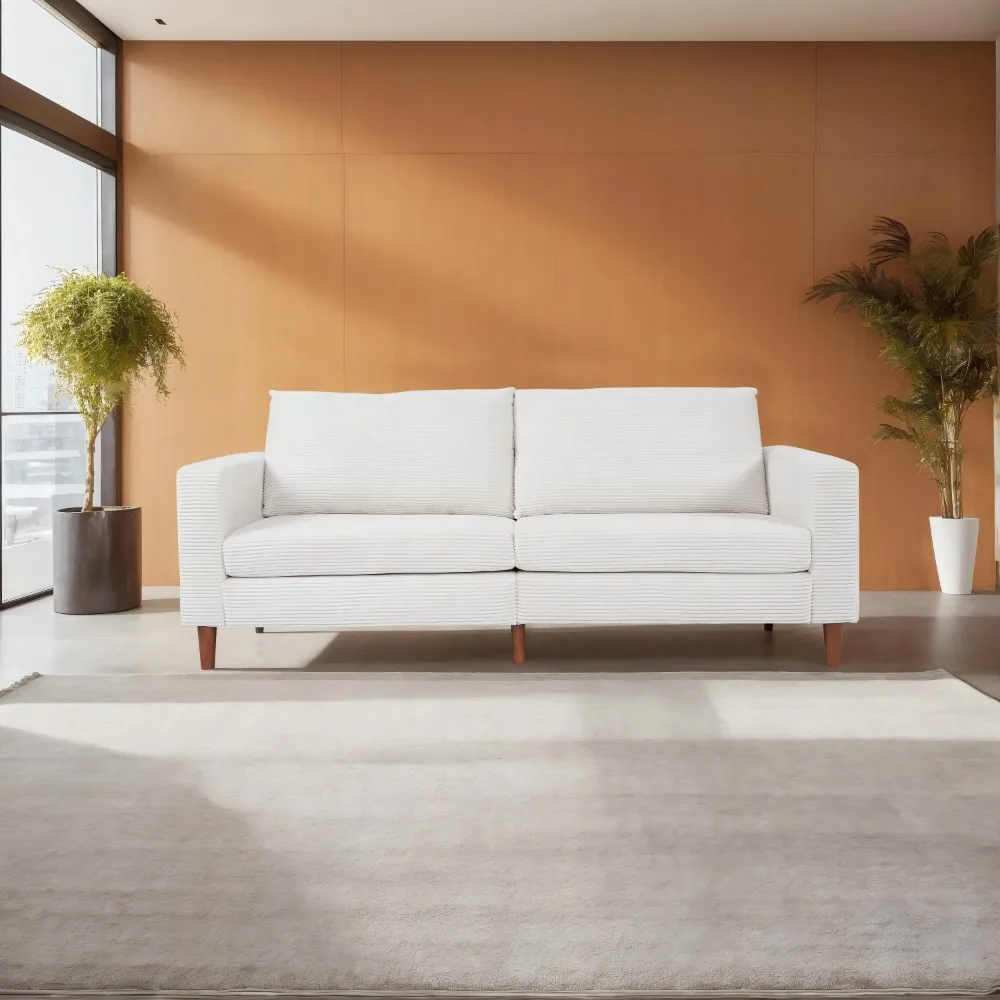 

White Corduroy, Modern Style Solid Color Sofa, Multi-Person Sofa, Suitable For Living Room And Office, Living Room Sofas