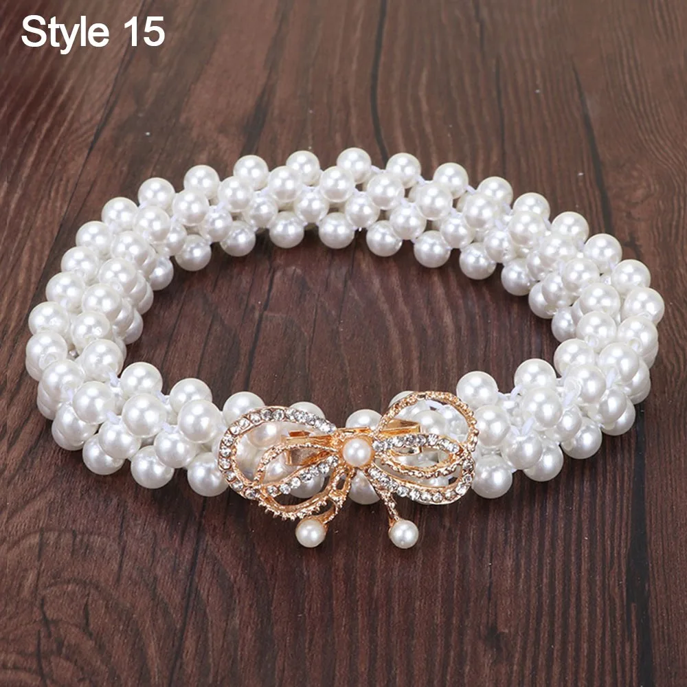 Fashion Ladies' Elastic Waistband with Pearl Thin Simple Rhinestone Waist Chain Elegant Pearl Waist Belt For Women
