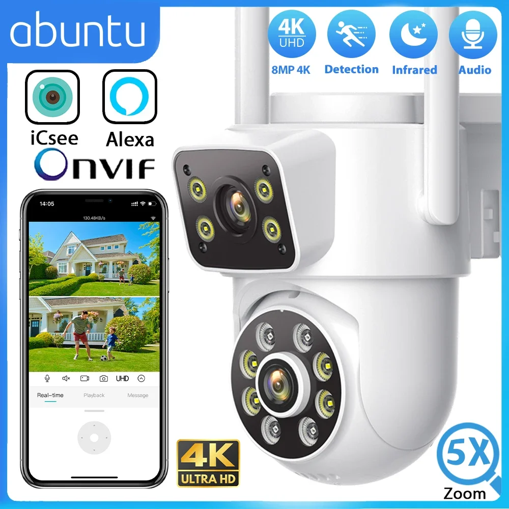 

8MP 4K Wifi PTZ Camera Dual Lens Dual Screens Surveillance Camera Outdoor 2MP 4MP HD Night Vision Home Security Camera ICSEE APP