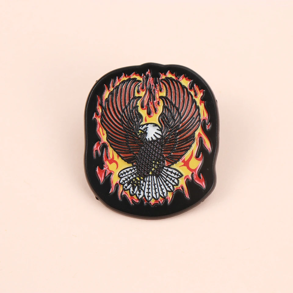 Punk Flame Eagle Enamel Metal Funny Lapel Pins Brooches Badges Backpack Clothing DIY Decorative Patch Jewelry Gift for Friends