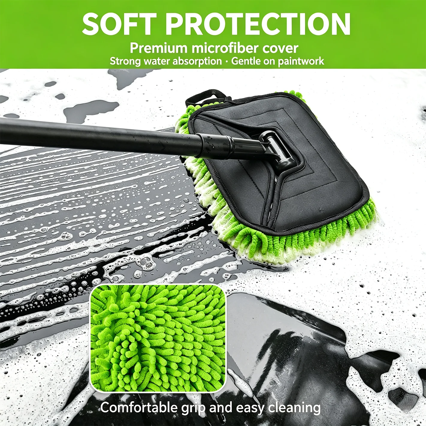Detachable Three-Section Car Wash Mop That Won'T Damage the Car Paint, with Chenille Soft Bristles and 180-Degree Adjustable Handle