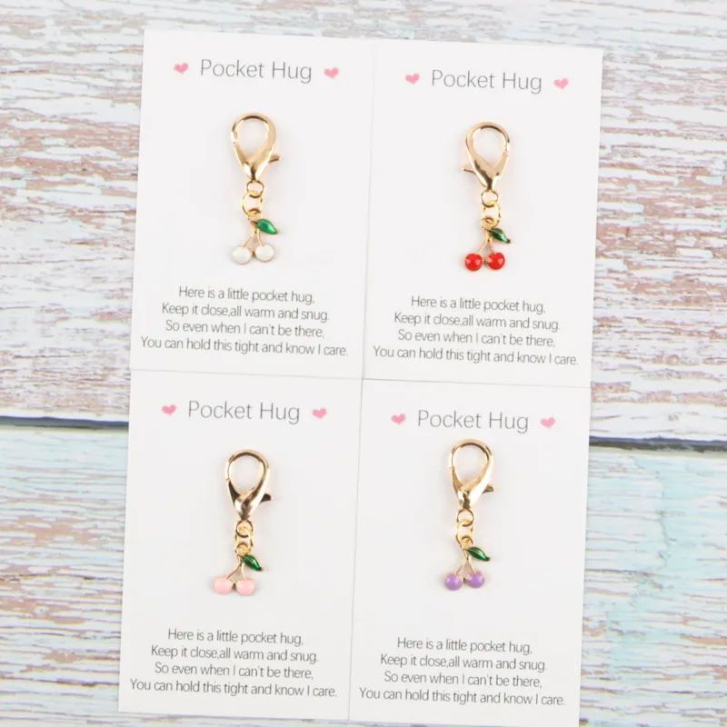 4/8pcs Cute Cherry Series Keychain Set Belt“Pocket hug”Card Good luck charm Actively support gifts Birthday Gift Good luck gift
