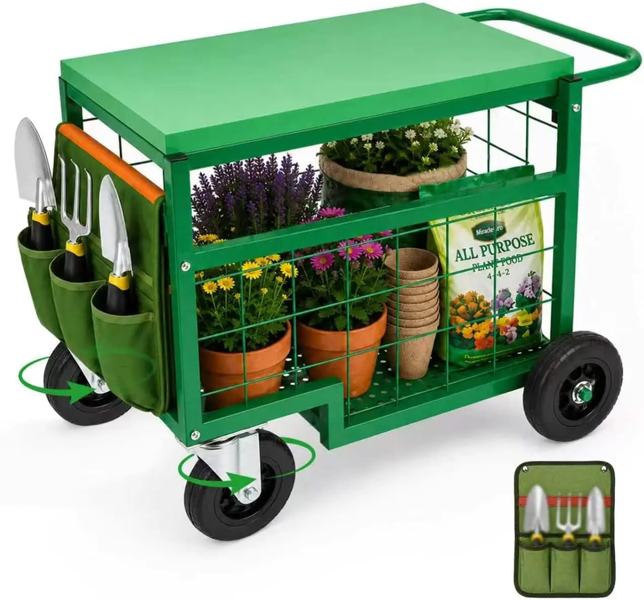 Upgraded Heavy-Duty Swivel Wheel Garden Work Seat, Gardening Cart with Portable Tool Kit, Swivel-Wheel Garden Stool for Seniors, Ideal for Lawn, Patio and Outdoor Gardening Scooter