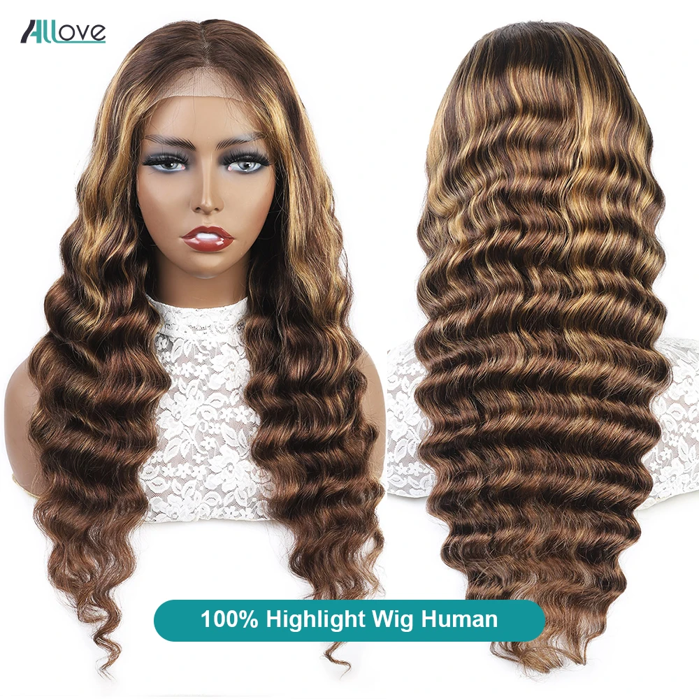 Allove 13x4 13x6 Loose Deep Wave Highlight Wig Human Hair Transparent Lace Front Wigs For Women Brazilian Honey Blonde Wigs