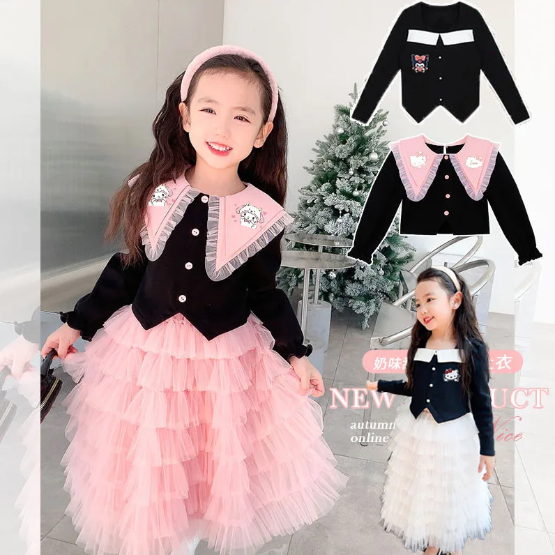 

2Pcs Girls Jacket Coat+Skirt Kawaii Hello Kittys Children Suits Sanrios Cinnamoroll Long Sleeves Tops Princess Skirt Sweet Cute