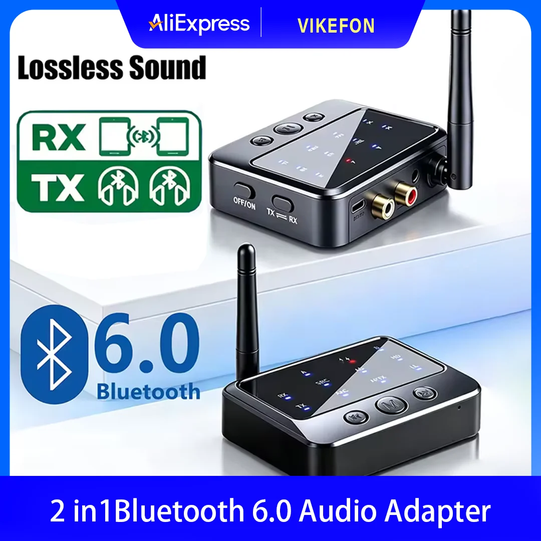 Bluetooth 6.0 2 in 1 Audio Transmitter Receiver Adapter for TV PC Home Stereo Speaker RCA 3.5mm AUX Wireless 30M Long Range Use