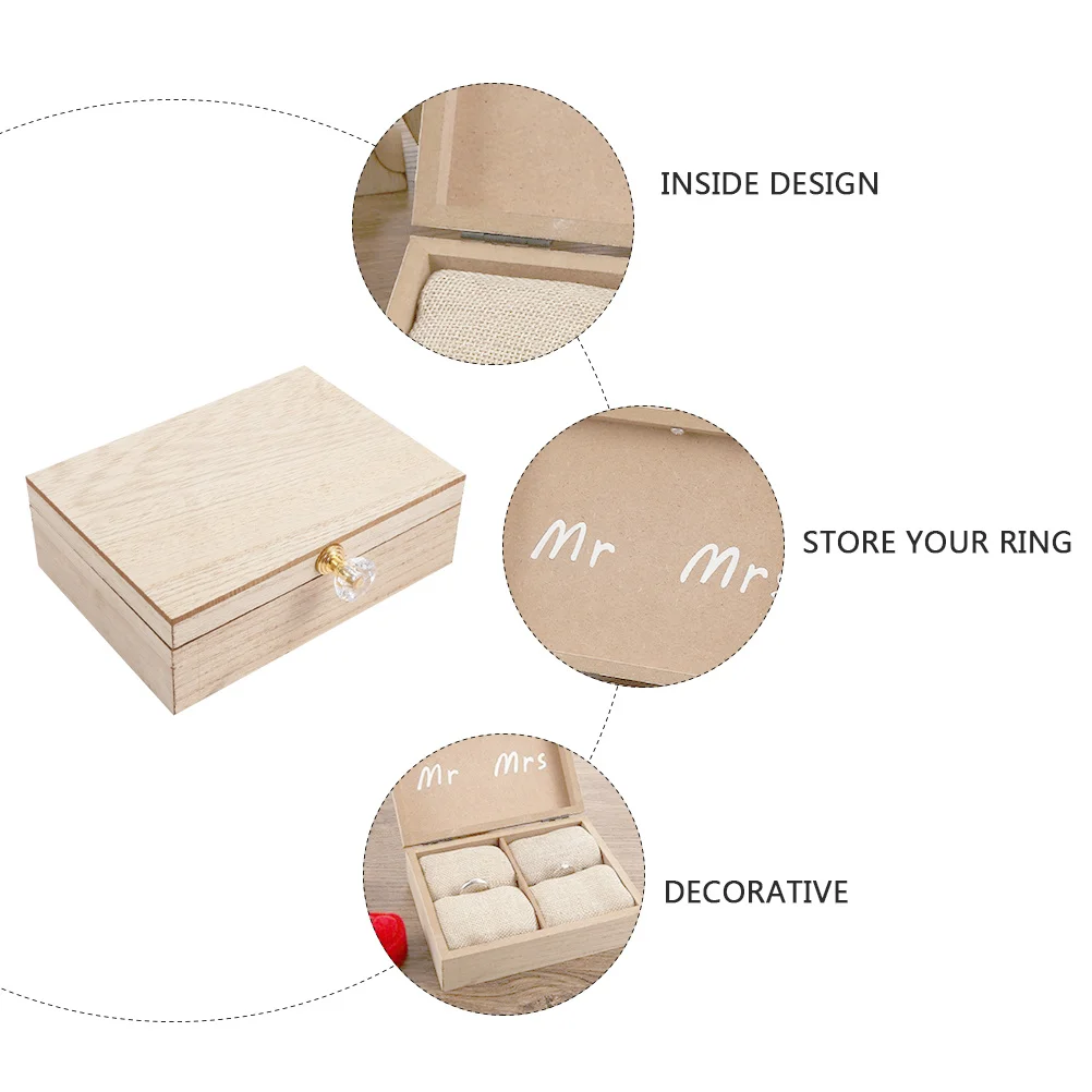 

1 шт., коробка для обручальных колец, компактный держатель для колец из натурального дерева, защита от царапин для хранения свадебных украшений