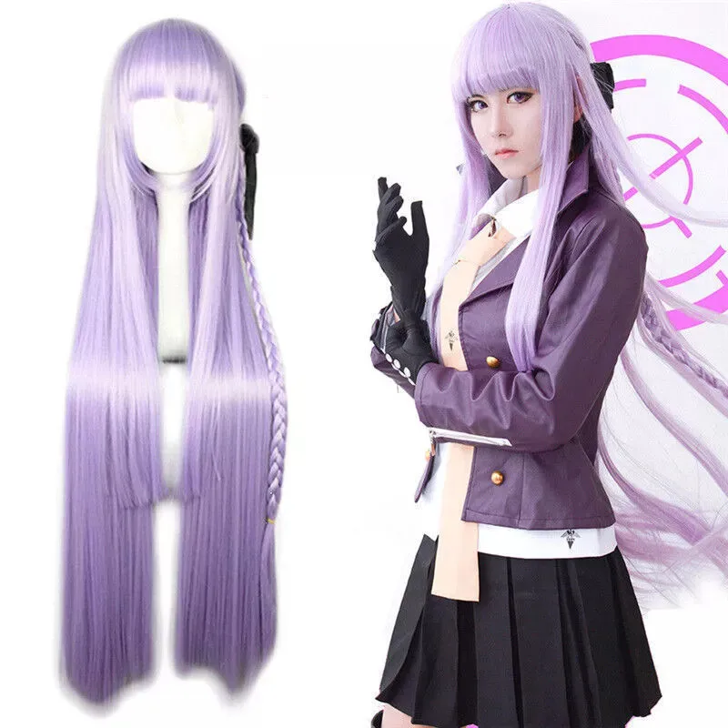 Perruque de cosplay Danganronpa Anime Kyoko Mitarai, longue et droite, en fibre synthétique haute température, couleur violet clair