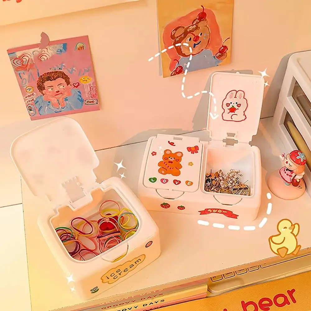 1Pcs Button Desk Organizer Box Kawaii Cartoon Mini Cosmetics Storage Box With Lid Plastic Makeup Organizer Container